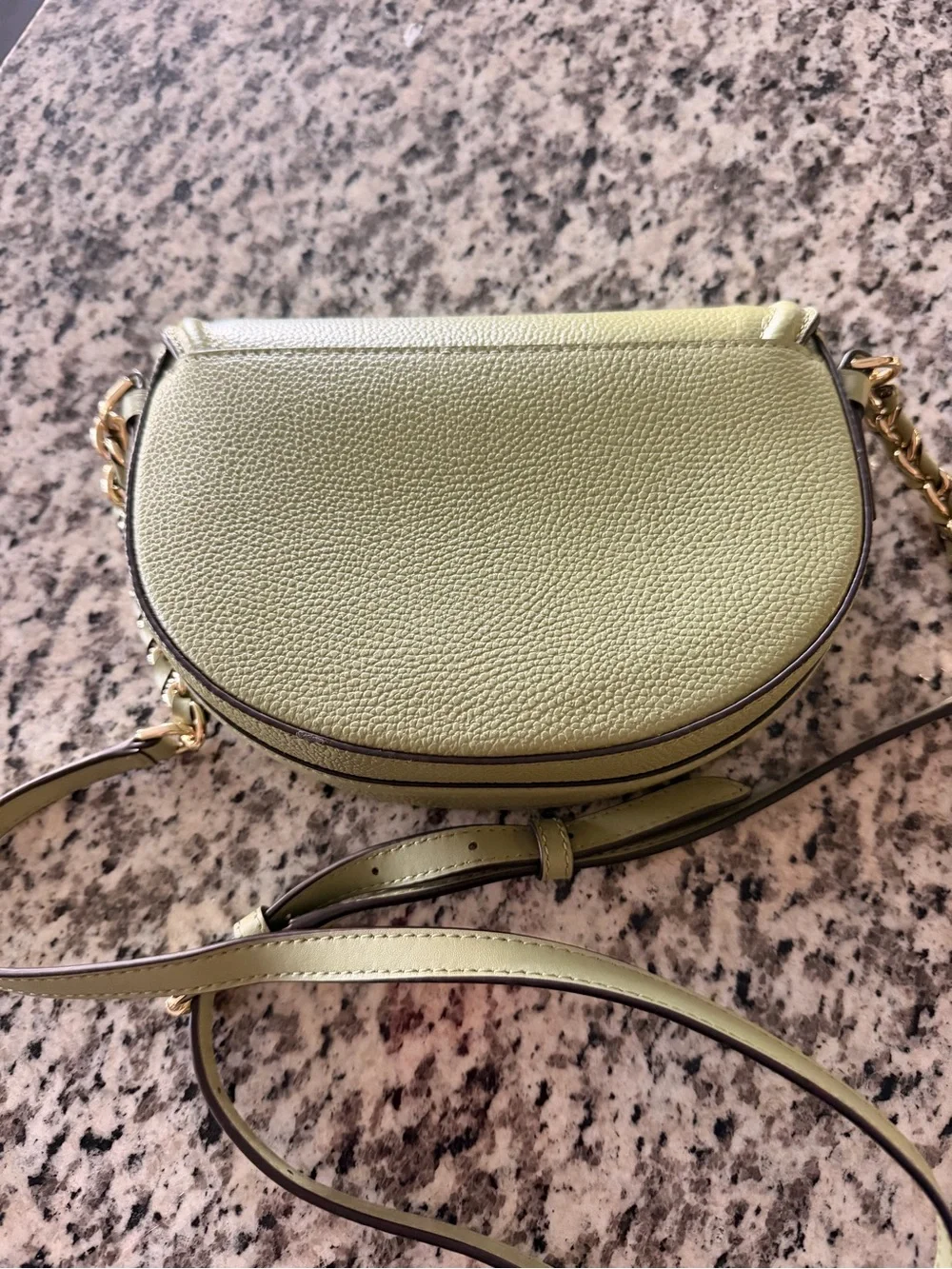 Michael Kors Olive Pebbled Leather Crossbody Saddle Bag with Gold Hardware